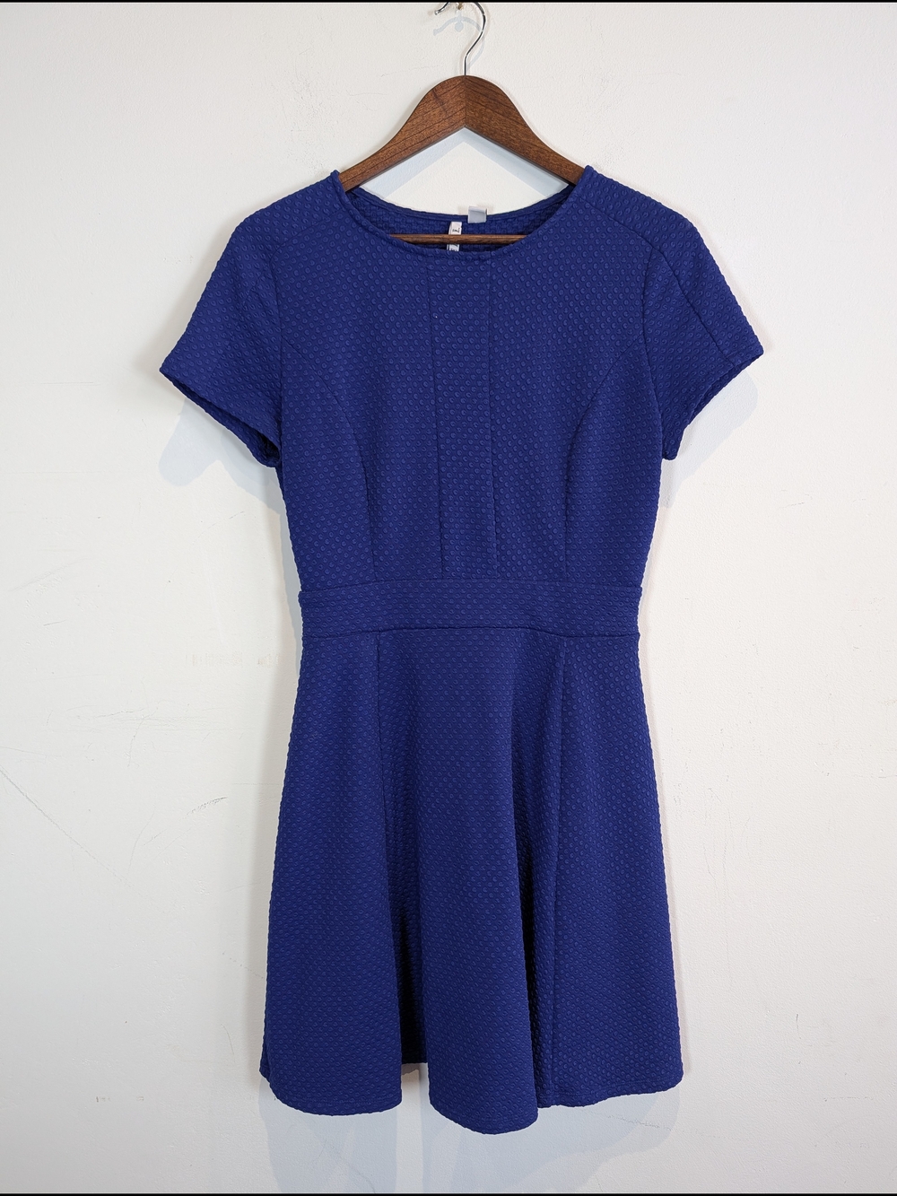 ELLE Short Sleeve Fit-and-Flare Dress in Royal Blue, Size Small